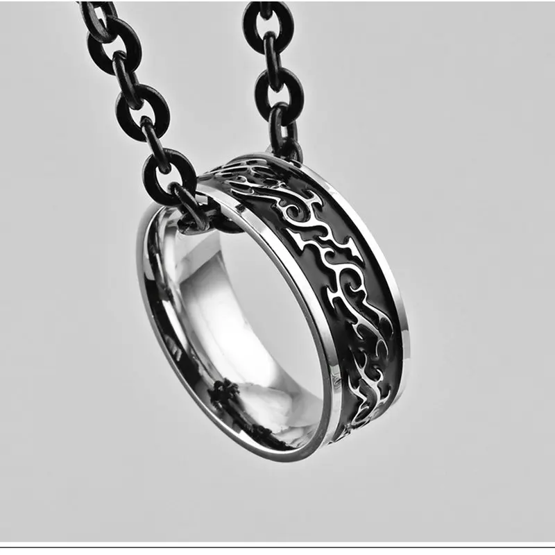 AMGJek кольцо из титановой стали мужское панк-украшение с черным эмалевым драконом и серебряным металлом внутри, размер США 7-11 JZ075.