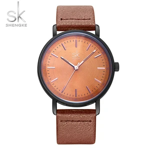 Часы Shengke женские кварцевые с большим циферблатом 40 мм, модные, с кожаным ремешком, гарантия 6 месяцев