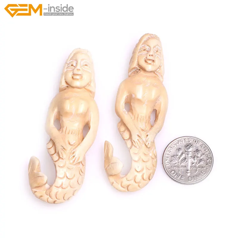 

Gem-inside Large Big Antiqued White Cartoon Little Mermaid Carved Bone Beads Fo Jewelry Making Decoration 1pcs DIY