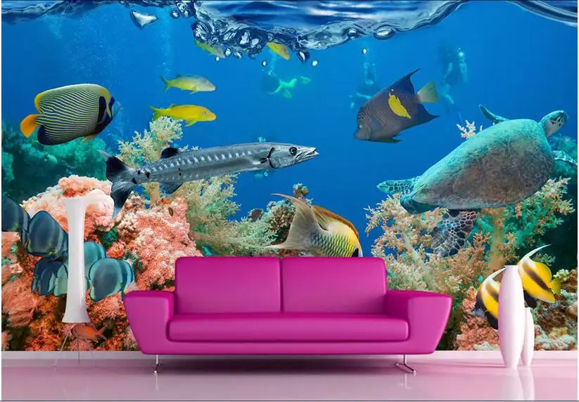 3d обои на заказ фотообои Морской Мир Рыба черепаха кораллы гостиная домашний