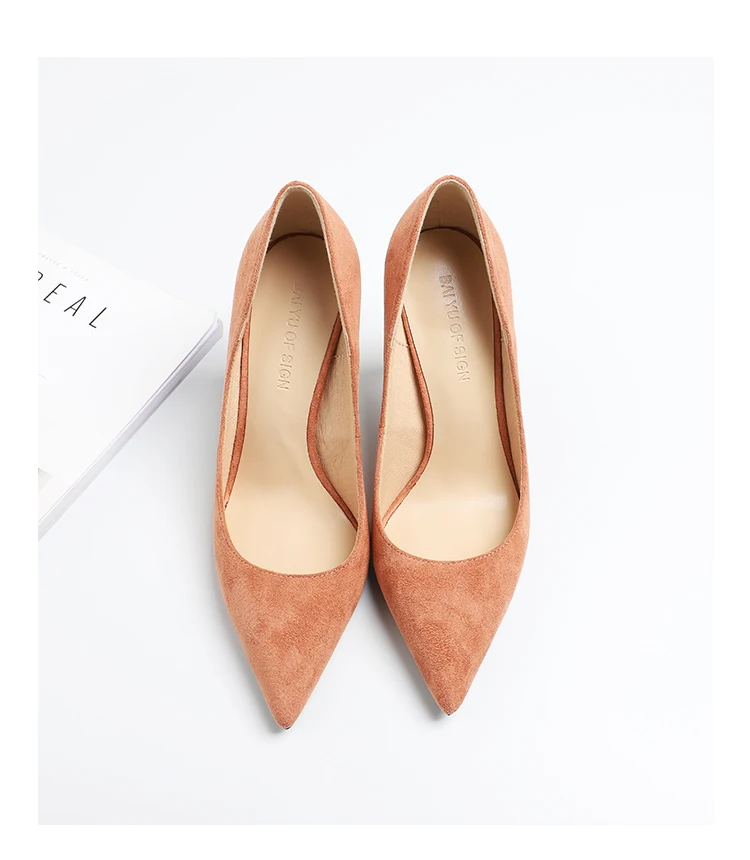 High Heels Shoes Woman New Pointed Toe Slip On High Heels Pumps Women Sexy Causal High Heels Flock Solid Wedding Sandals