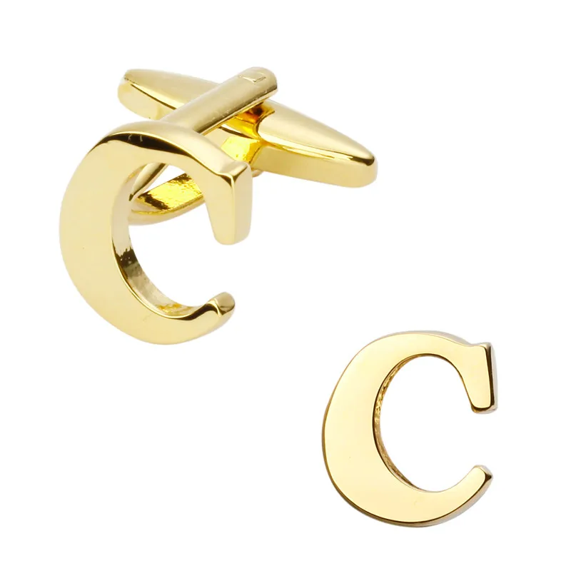 New high quality brass plated letters C Cufflinks Mens Jewelry shirt cuff Cufflinks twins English letters