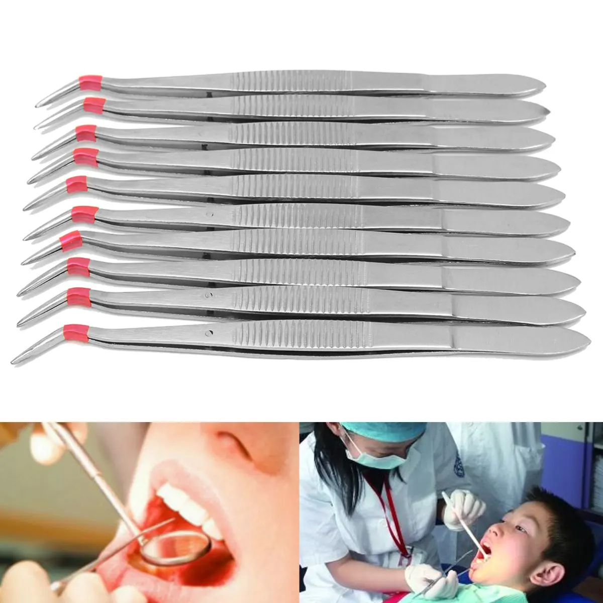 

10Pcs Stainless Steel Dental Plier Tweezer Forcep Silver Cuspidal Teeth Clean Tool Professional Dentistry Instrument Hygiene