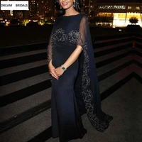 high quality embroidery navy blue celebrity dresses with wrap beading long mermaid formal party arabic dresses abendkleider 2019