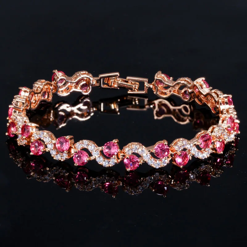Gold red CWWZircons Модный Дизайнерский Браслет Золотого Цвета с Белым Кубическим Цирконием и Темно-синим Кристаллом для Женщин Украшение в подарок CB193 - Окраска металла: Gold red