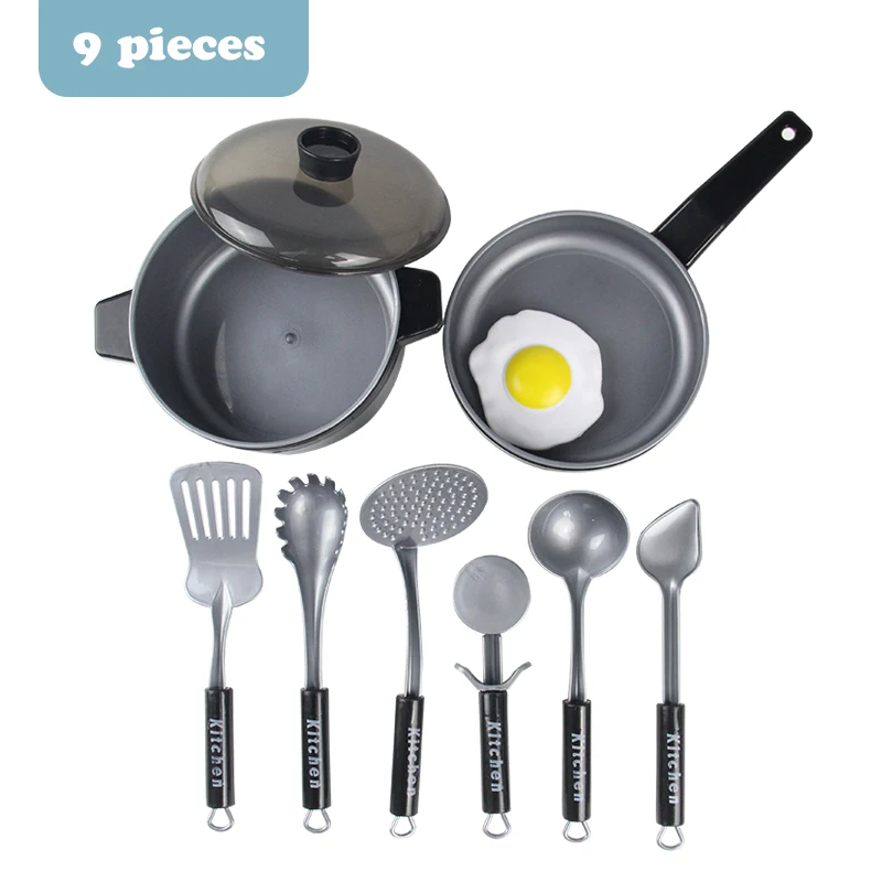 9pieces(gray) 17-38 шт., Детский набор кухонных игрушек, кухонная утварь котелок кастрюля, детские игрушки для приготовления пищи, игрушки для игр, набор кухонных игрушек, детские подарки - Цвет: 9pieces(gray)