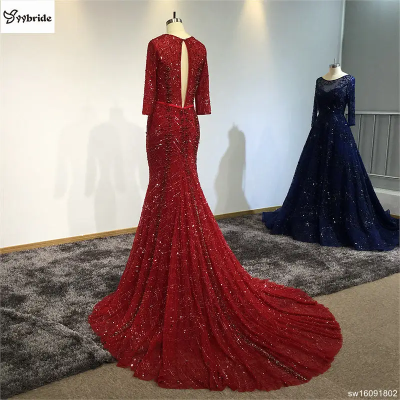 YYbride халат De Soiree роскошное вечерное платье Фактические красное вино Бисер кристаллы v-образным вырезом платья знаменитостей, Русалка Вечерние платья