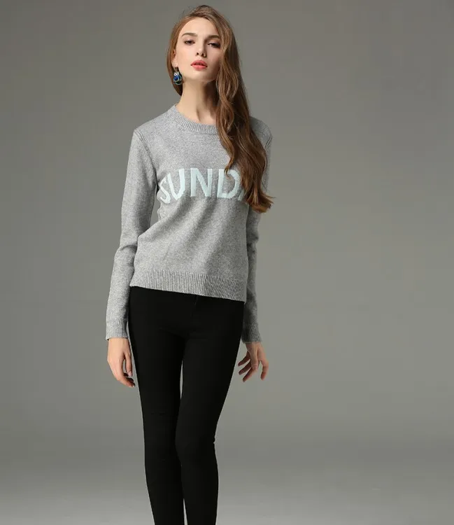 2018 women sweaters and pullovers week letters pattern sweater knitting round neck jumper knitwear | Женская одежда