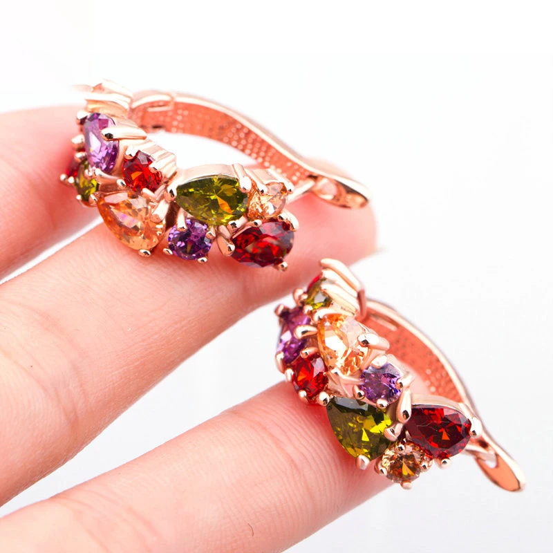 

Fashion Multicolor AAA Rose Gold Color Mona Lisa Zircon Stud Earrings Women Girls Luxury Crystal Dinner Jewelry Wholesale