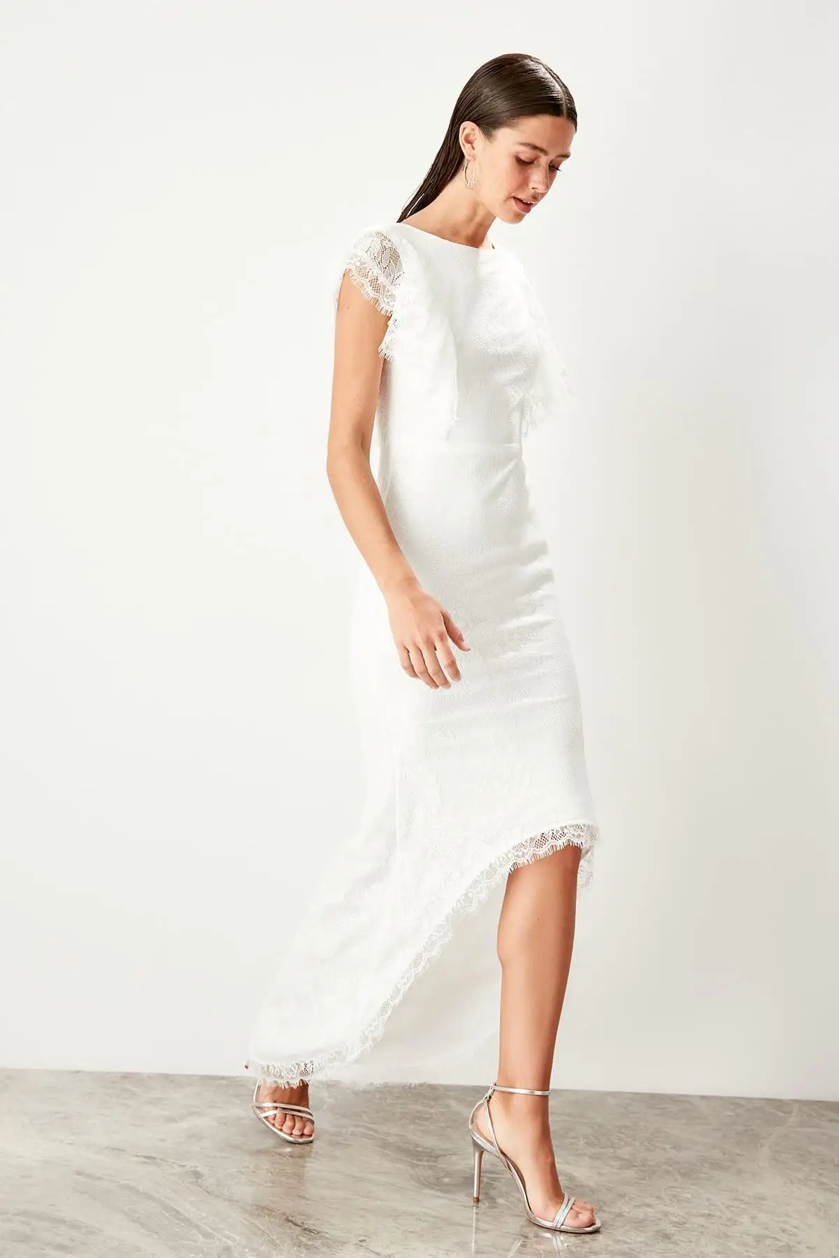Trendyol экрю кружевное платье TPRSS19BB0368|Женские платья| |