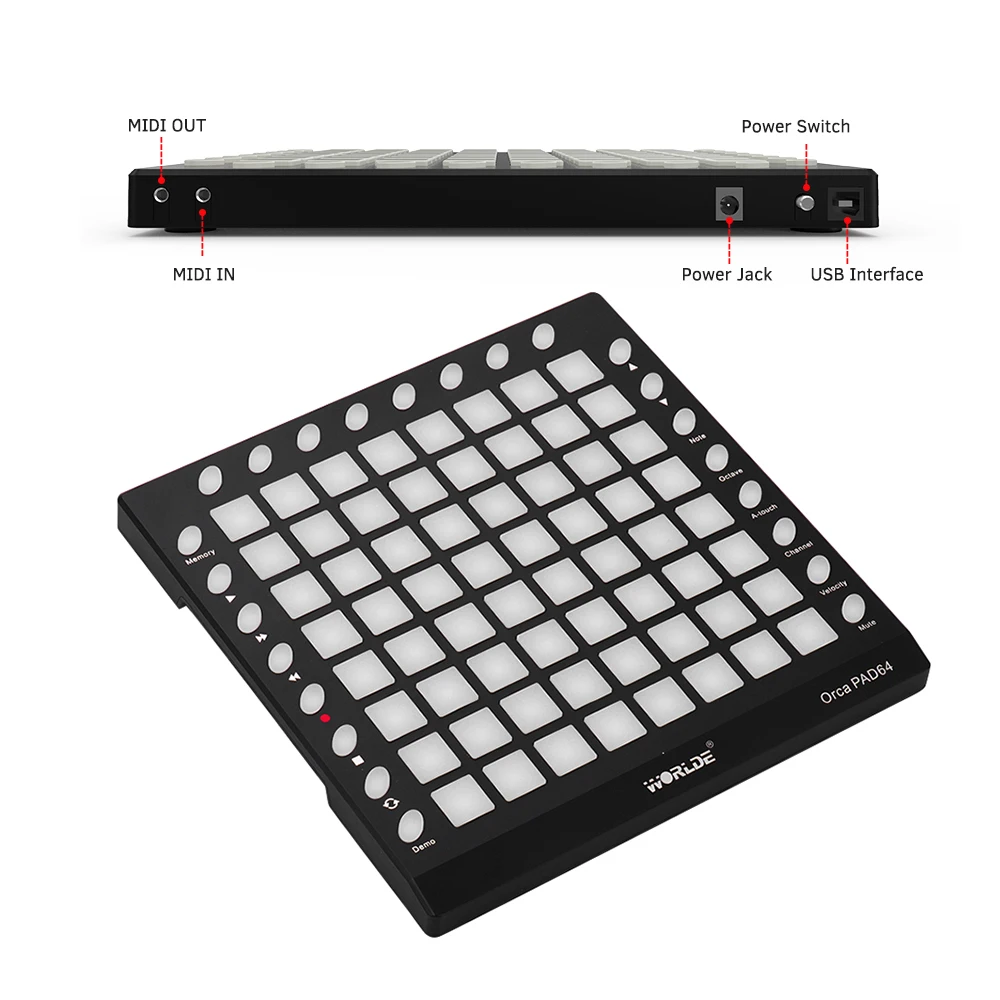 Портативный USB MIDI-контроллер WORLDE 64 RGB подсветки 24 кнопки встроенный звуковой