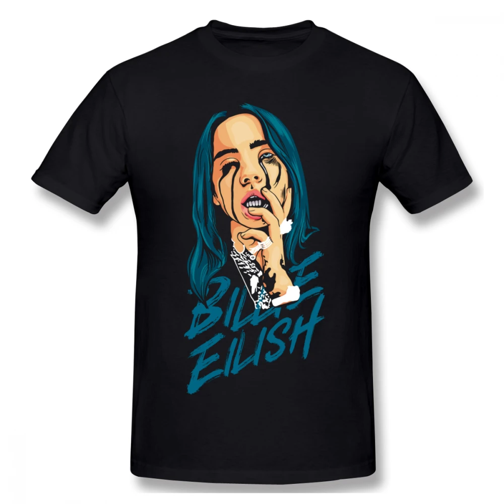 Удивительный океана глаз Billie Eilish футболка унисекс в стиле «хип-хоп»; стильная футболка Hipster футболка - Цвет: Черный