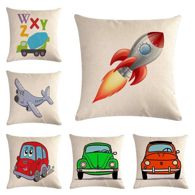

45*45cm Letter Car Pattern Cotton Linen Throw Pillow Cushion Cover Home Decoration Sofa Bed Decor Decorative Pillowcase