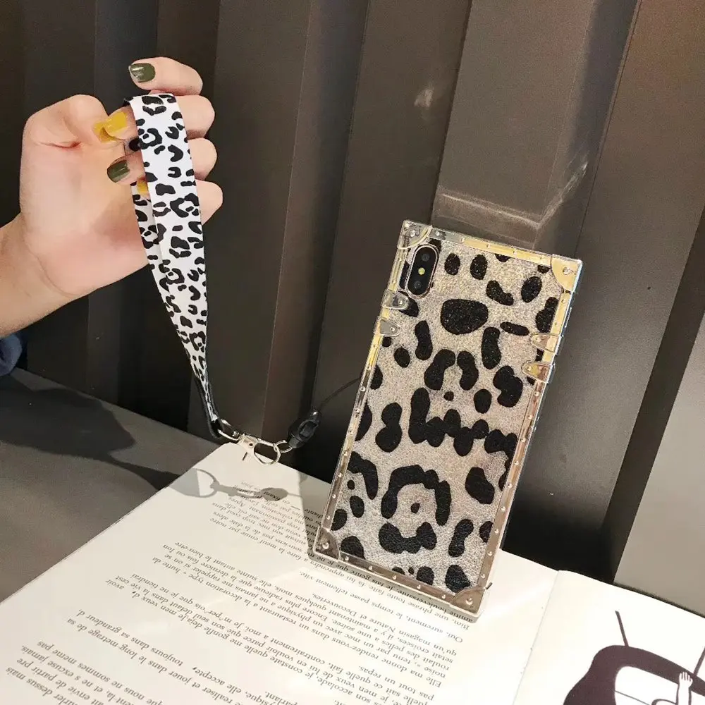 Квадратный мягкий чехол для iphone X xs max xr тушь для ресниц в леопардовой упаковке для iphone 6s 7 7 p 8/8 plus модные женские туфли в стиле ретро Чехол-сумка для мобильного телефона со стразами - Цвет: 2