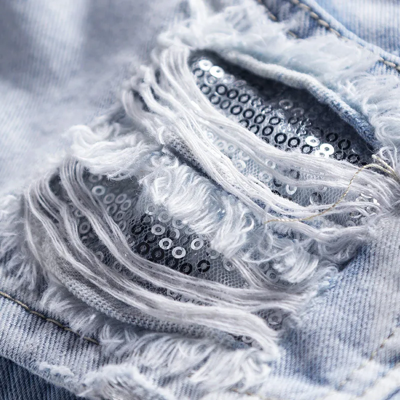 Женские рваные джинсовые шорты [EL откидной] синие однотонные мини с карманами и