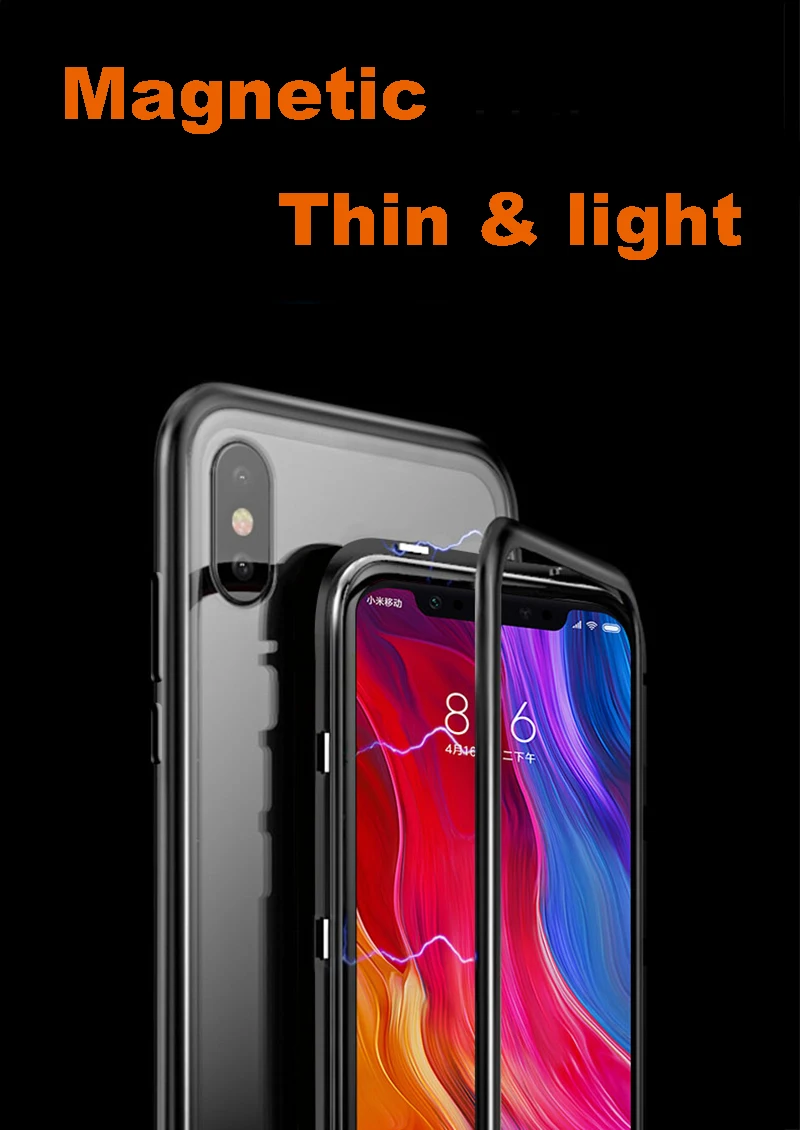 For Xiaomi Redmi Note 7 5 6 Pro 6A Mi 9 8 lite Mi9 SE POCO F1 Magnetic Adsorption Metal Phone Case Tempered Glass Magnet Cover | Мобильные