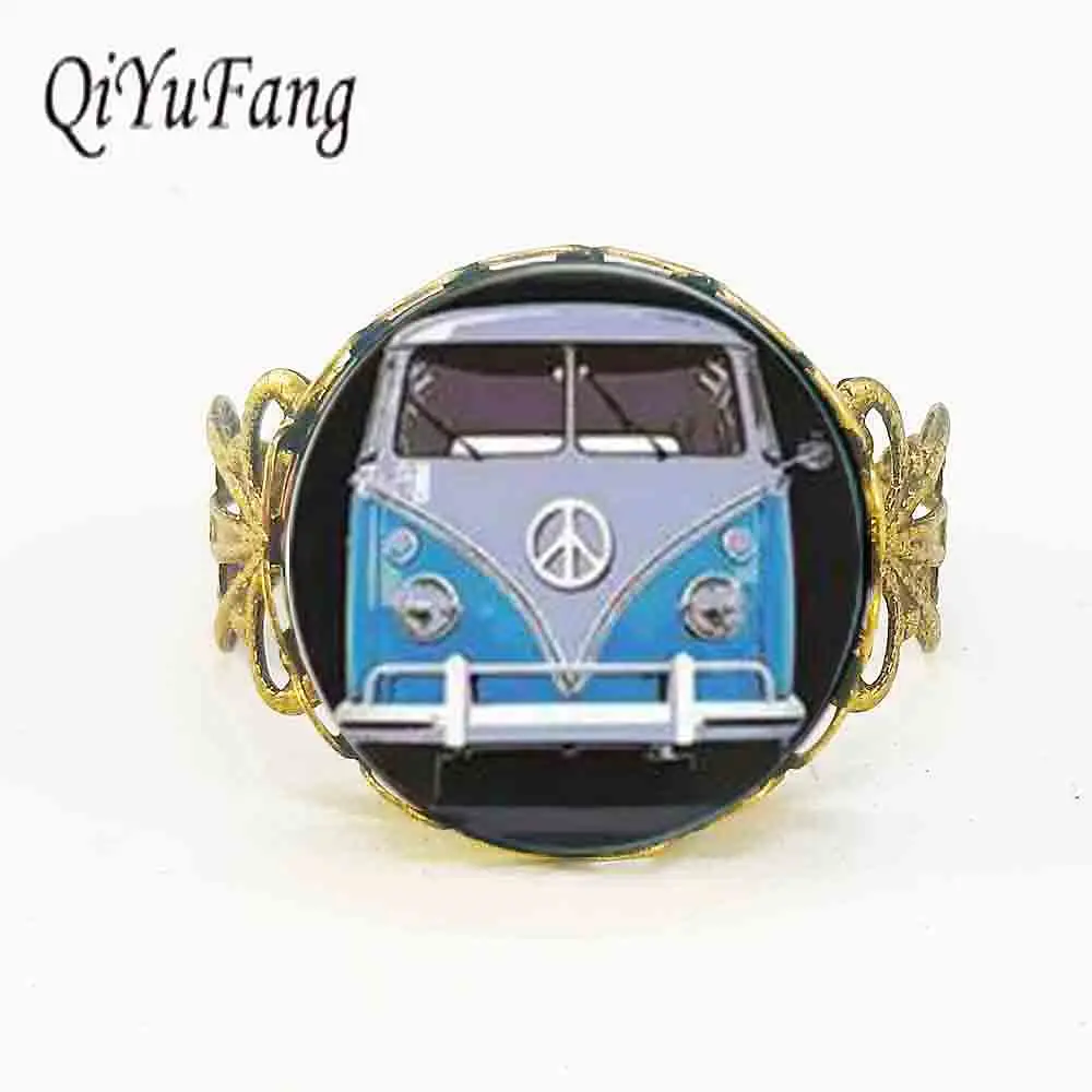 

Hot glass dome jewelry Vintage Blue Hippy Bus Photo ring Blue Hippy Bus Photo ring art gift for children