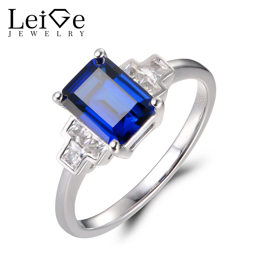 

Leige Jewelry Engagement Rings Sapphire Rings Emerald Cut Rings September Birthstone 925 Sterling Silver Elegant Rings for Women