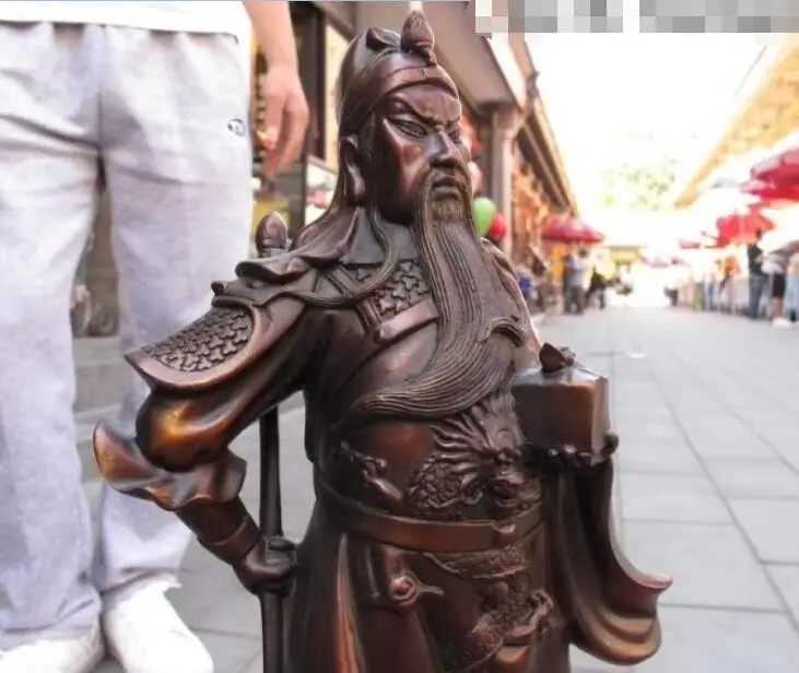 Китайская Статуэтка Бронзовый медный Дракон Guan Gong warrior Hold Sword and Imperial seal | Дом и сад