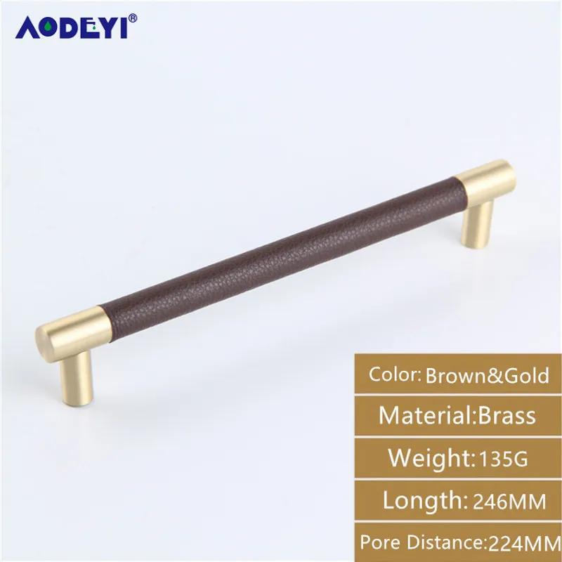 Brown Gold 192MM 2 шт ручки для мебели из кожи и латуни, ручки для ящика винного шкафа, ручки для кухонной двери, ручки для шкафа, выдвижные ручки - Цвет: Brown Gold 192MM