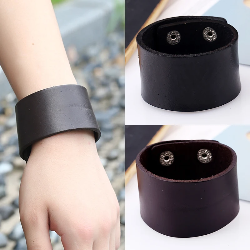Модный широкий кожаный браслет в стиле панк для мужчин и женщин Открытый на