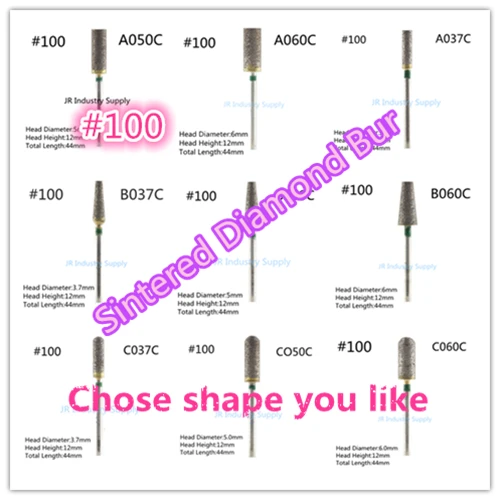 10pcs 2.35mm shank #100 Sintered diamond burs Please remark the number when you order