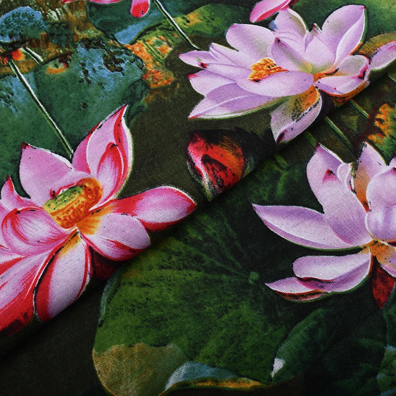 Ткань из хлопка и льна с чернильным принтом Lotus для шитья диванов столов