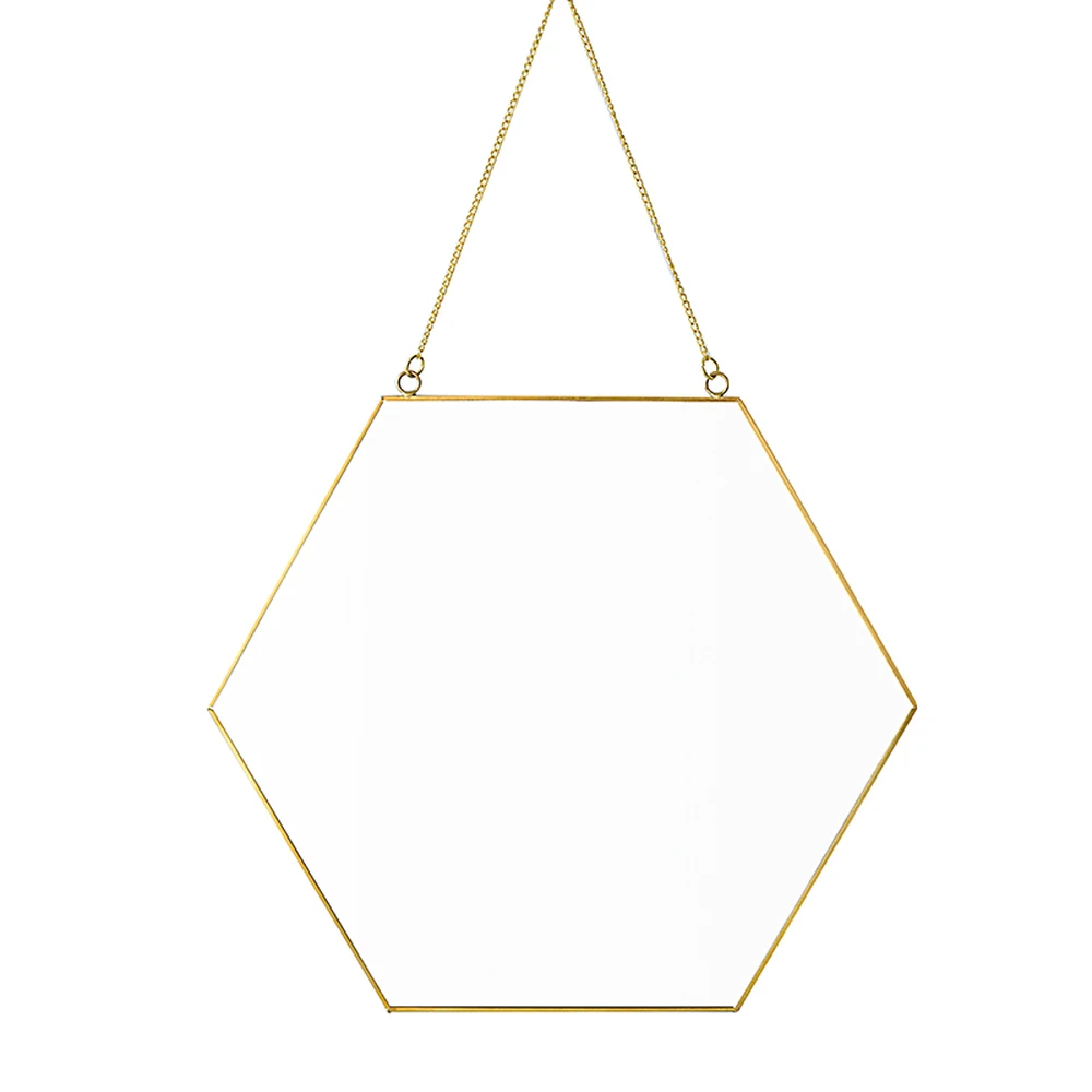 

Nordic minimalist geometric shape golden brass hexagonal mirror bathroom mirror console mirror makeup mirror LO611239