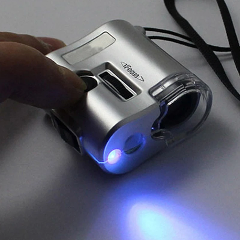 Карманный мини-микроскоп 60X лупа для ювелирных изделий светодиодная УФ