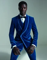 latest coat pant designs royal blue velvet men suit double breasted slim fit 3 piece tuxedo custom prom groom blazer masculino