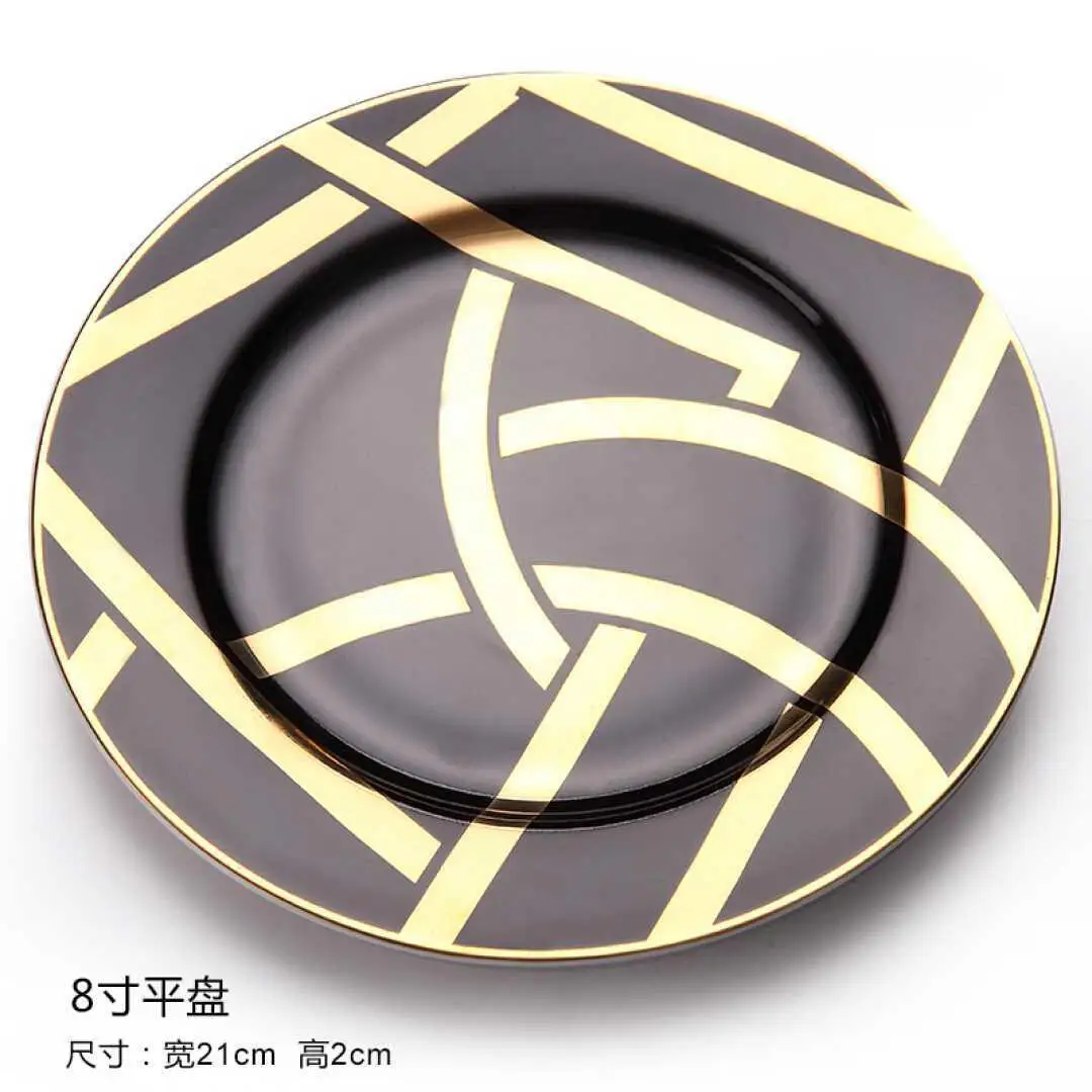 8inch plate Золотая сетка фарфоровые тарелки еда блюдо посуда Обеденный Инструмент обеденные тарелки для закусок поднос - Цвет: 8inch plate