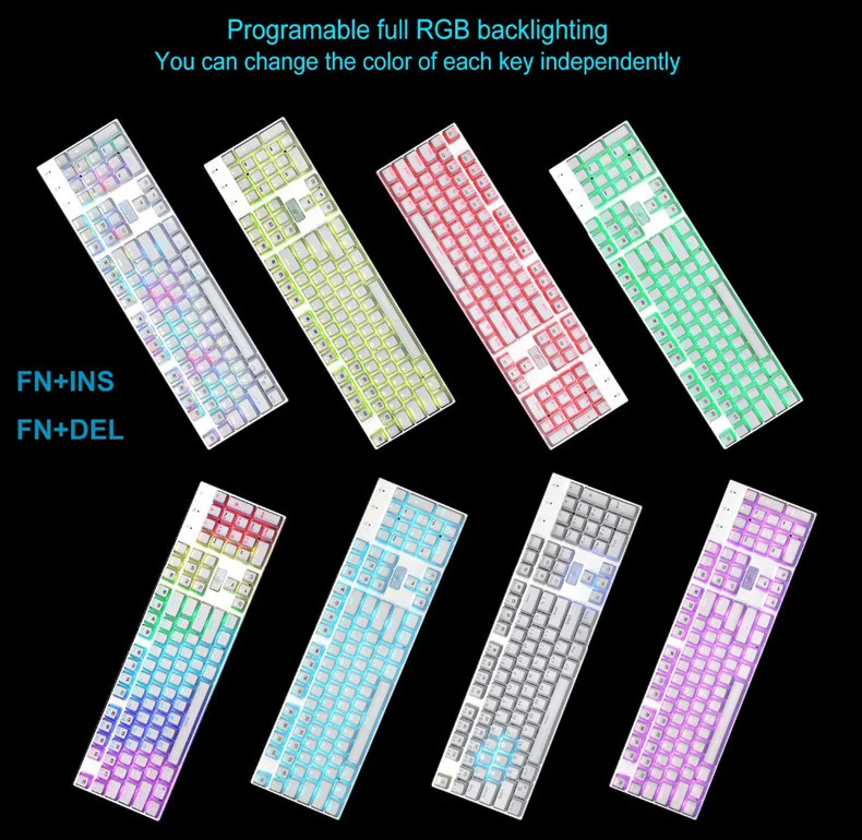 Механическая клавиатура, 87/104 клавиш, RGB светодиодный, с подсветкой, компьютерная игровая клавиатура, проводная, синий, коричневый, красный, переключатель для настольного компьютера, ноутбука, ПК, геймера