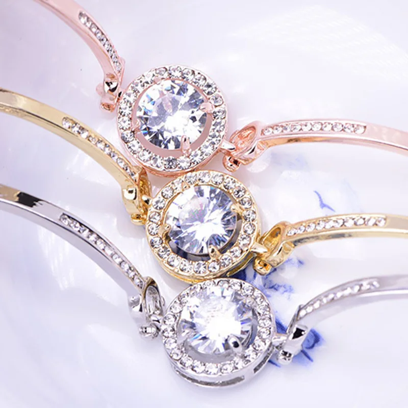 Silver Gold Rose Crystal New 3 Style Round Zircon LinK Bracelets &amp Bangles For Women Jewelry Christmas gift | Украшения и