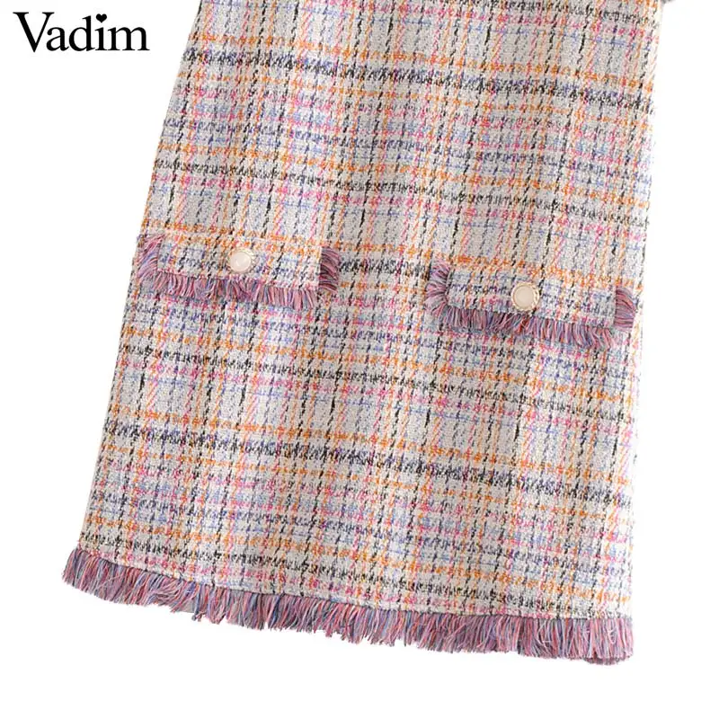 Женское элегантное платье vadim tweed клетчатое мини с кисточками и коротким рукавом