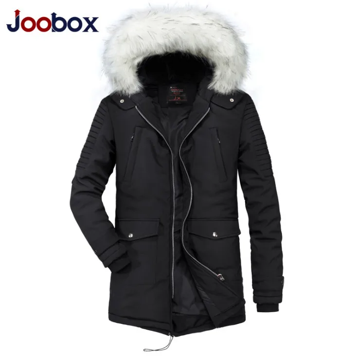 

Мужские парки с меховым воротником JOOBOX средней длины, новая зимняя утепленная ветрозащитная куртка с капюшоном, Мужская теплая зимняя верх...