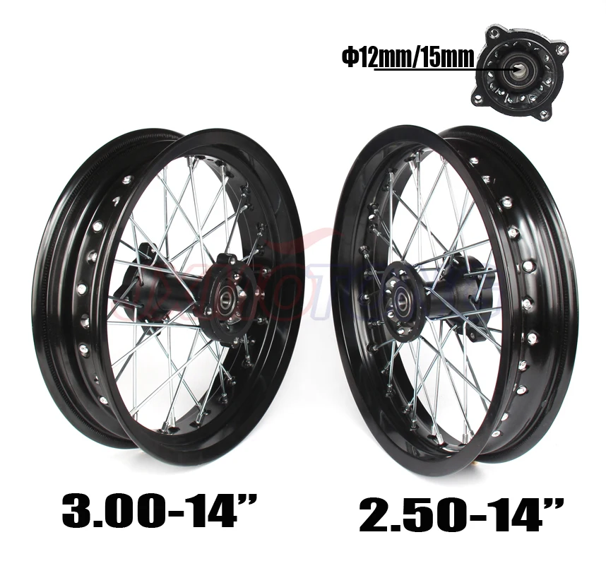 

14" Inch Dirt Pit bike Off Road Front Rear Wheels Set 2.50-14"3.00-14" Alloy Rim For KAYO BSE Apollo Xmotos Racing Supermoto