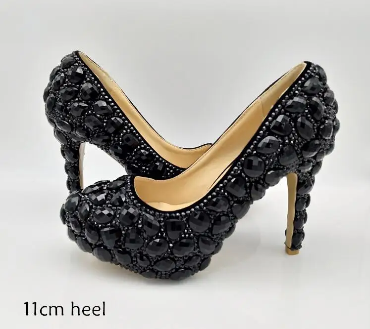 11cm shoe Роскошные черные свадебные туфли с украшением в виде кристаллов и сумочки в комплекте; модная женская обувь со стразами; женская обувь на платформе и высоком каблуке; большие размеры - Цвет: 11cm shoe