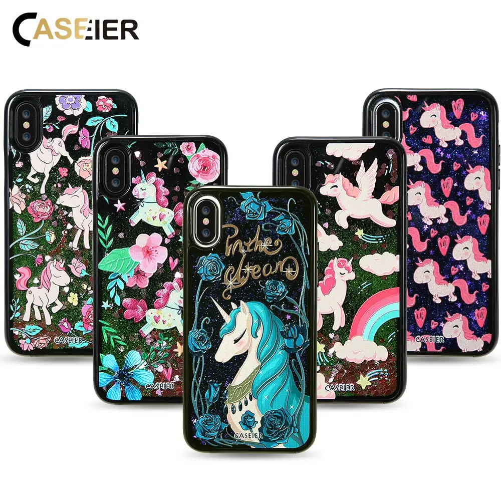 CASEIER блестящий чехол с единорогом для iPhone X 8 7 6s Plus силиконовый зыбучим песком 6S 6 3D