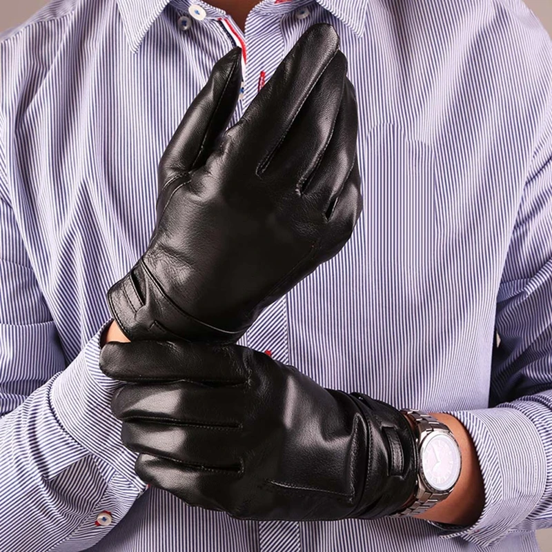 Мужские кожаные перчатки высшего качества черные бесплатная доставка зимние