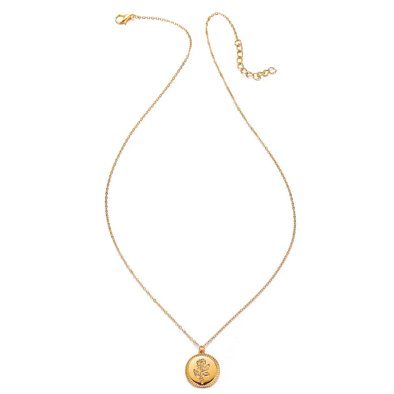 

Fashion Rose Flower Charm Pendant Necklaces For Women Gift Vintage Coin Gold Color Chains Necklace Statement Jewelry Wholesale
