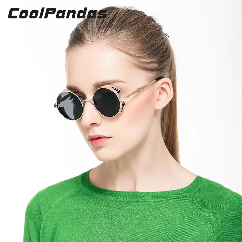 COOLPANDAS унисекс поляризационные готические солнцезащитные очки в стиле стимпанк для мужчин женщин зеркало с покрытием круглый защита от солнца винтажные Ретро очки Gafas Masculino