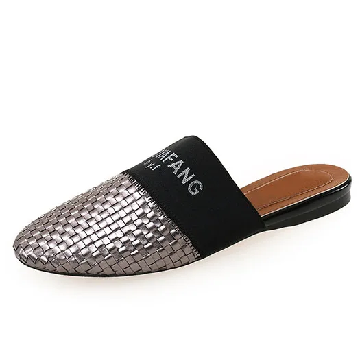 Серый woven ladies gray round toe gold breathable flats women large size 10 korean mules plus slippers designer shoes china suede - Цвет: Серый