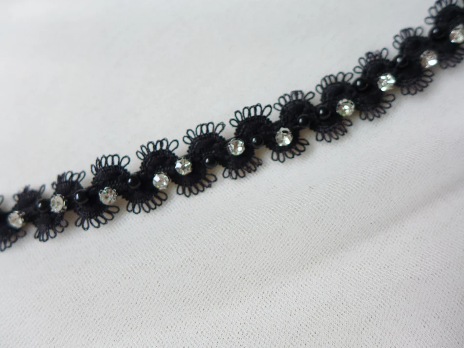Узкое черное растягивающееся кружево искусственное жемчужная кружевная отделка