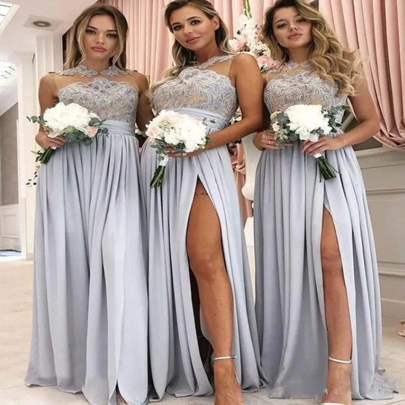 

New Bridesmaid Dresses Sweep Train Lace Applique African Garden Country Wedding Guest Gowns Plus Size Maid Of Honor Dress