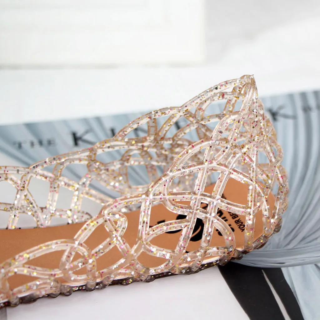 Пляжные прозрачные женские сандалии без шнуровки Летняя обувь на плоской