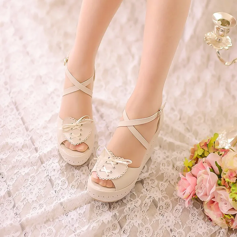 Милые туфли Лолиты для принцессы конфеты дождь пользовательские любовь сладкий повязка склон толстая