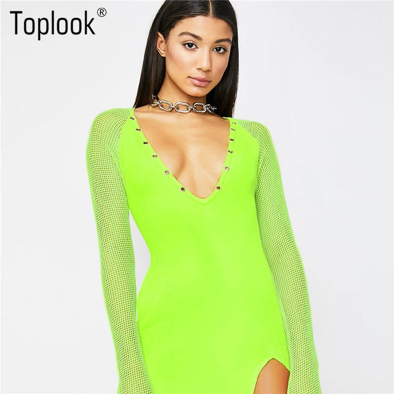 Платья Toplook флуоресцентного зеленого цвета новинка весны женское повседневное