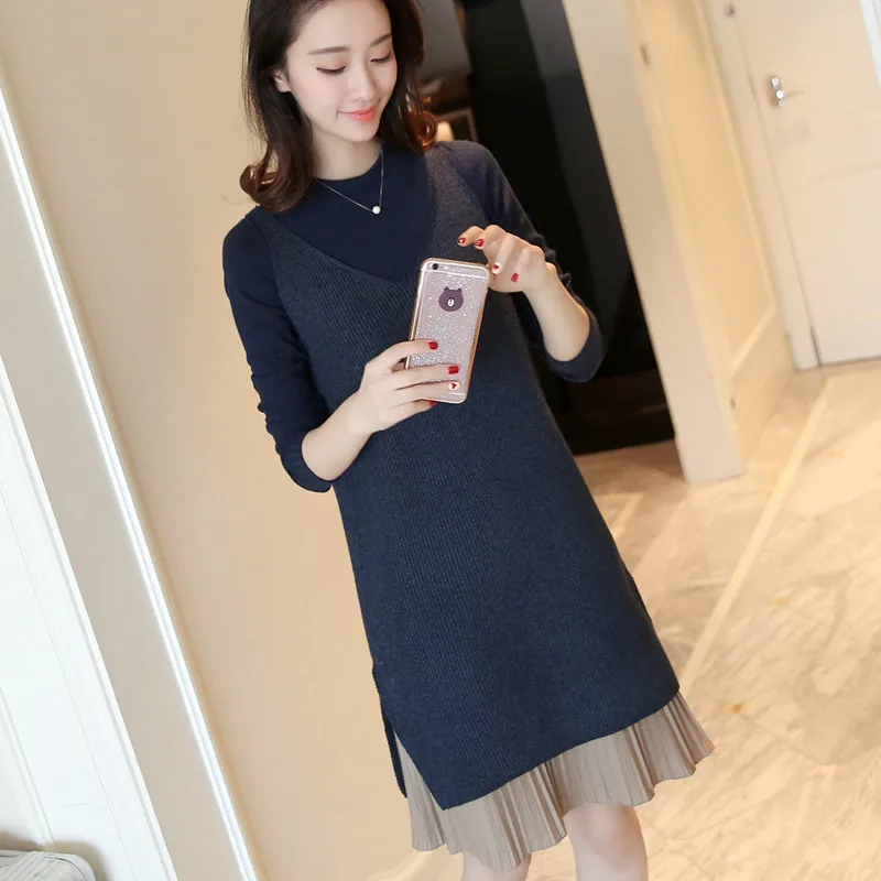 Женский трикотажный Костюм-двойка с V-образным вырезом и юбкой в Корейском стиле