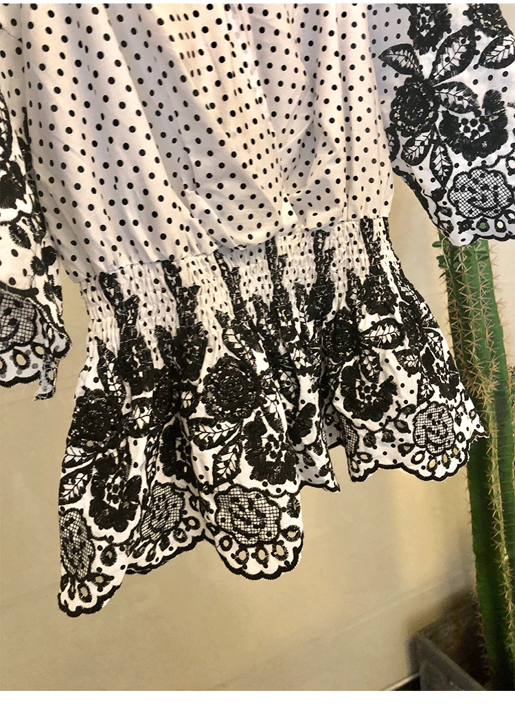 Новые женские топы и блузки в горошек Blusas Mujer De Moda трехмерные цветочные вышитые летние женские Топы N9291