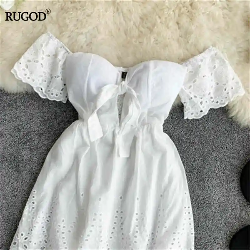 Rugod корейский sumemr женский белый однотонный без бретелек с расклешенными рукавами супер фея mujer veranos повседневная женская одежда